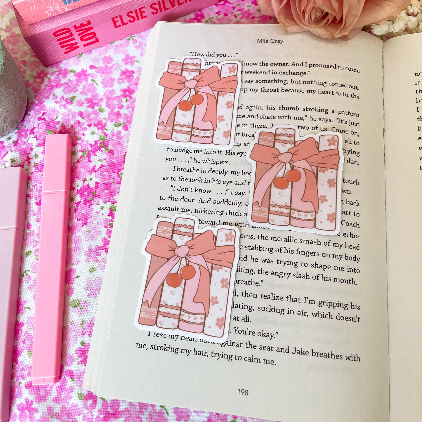 Cherry bow book stack - Sticker